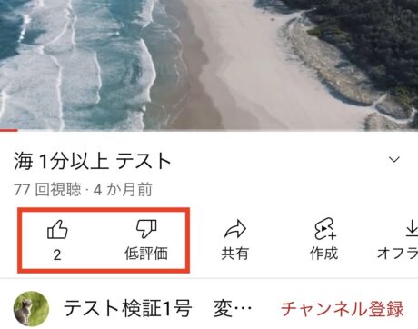 Youtube評価画面のスクリーンショット