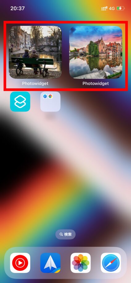 Photowidget　これで、写真が固定のウィジェットをホーム画面に2つ追加できました。の画像