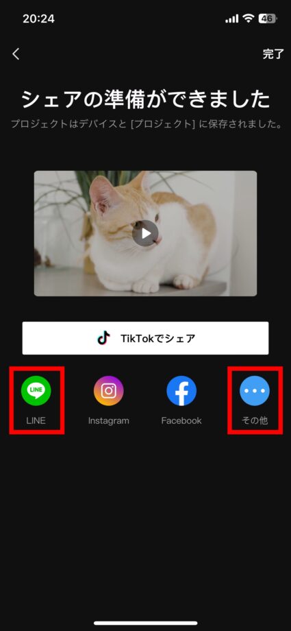 CapCut 2.「LINE」をタップするか、教示されていない場合は「…」（その他）をタップしますの画像