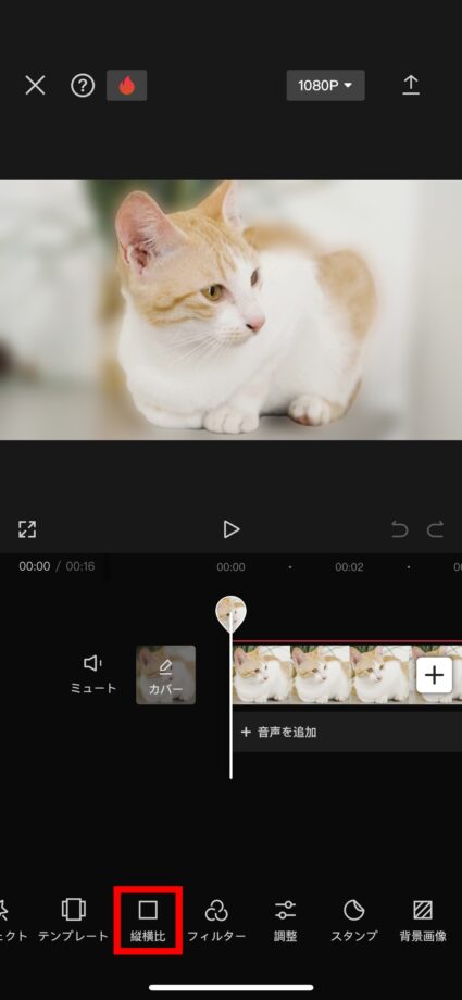 CapCut 2.「縦横比」をタップしますの画像