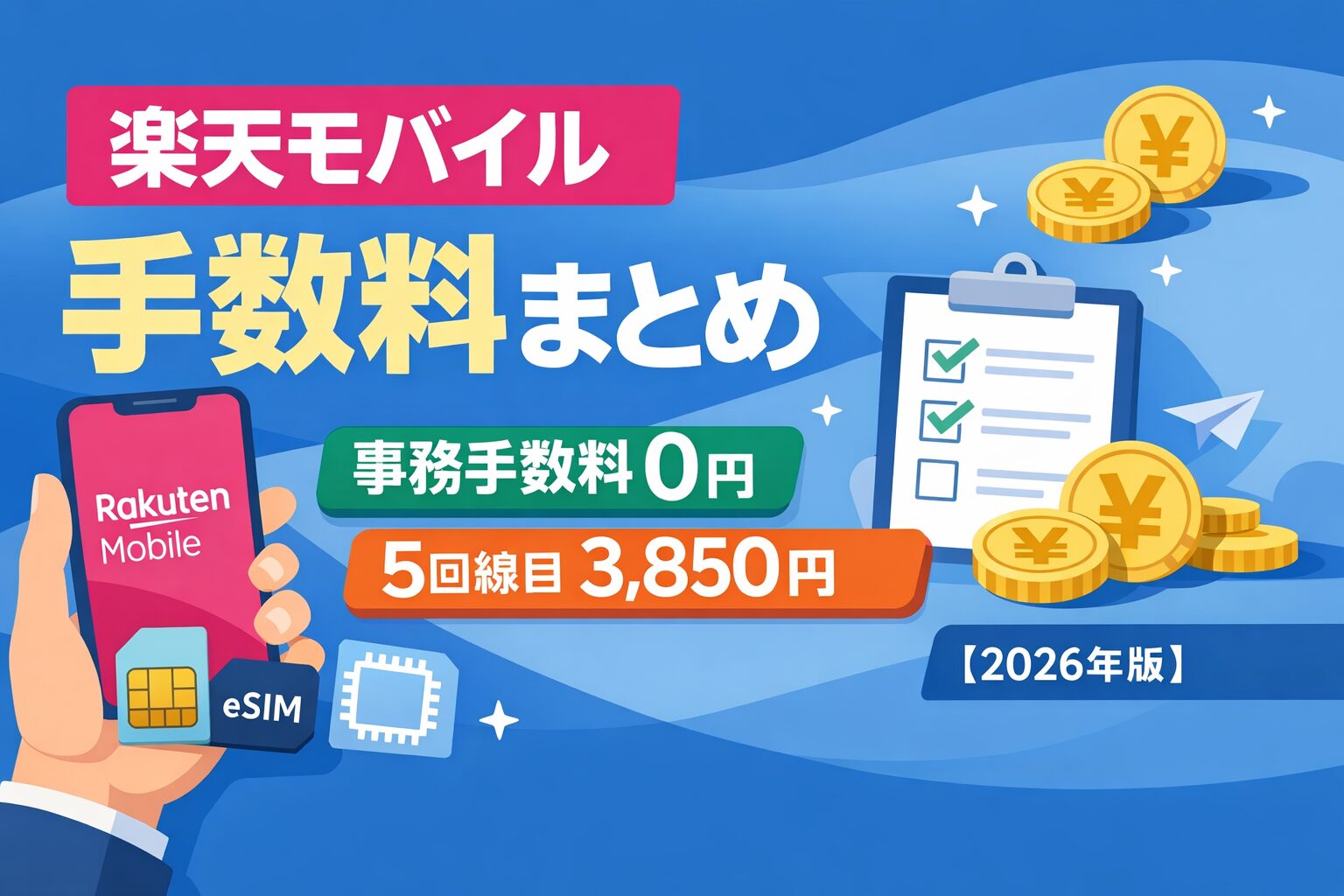 楽天モバイル新規契約の手数料は？事務手数料0円（※5回線目以降は3,850円）【2026年版】のサムネイル画像