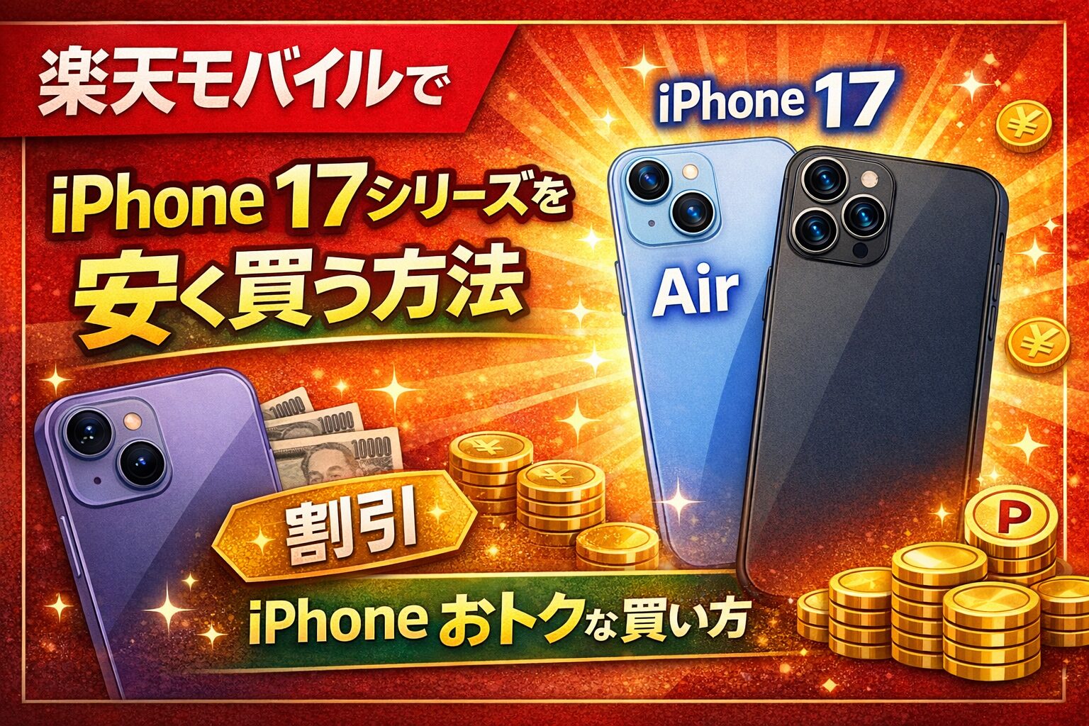 楽天モバイルでiPhone 17シリーズを安く買う方法｜発売日・キャンペーン・iPhone Airと14 Plusの選び方のサムネイル画像