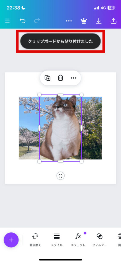 Canva これで、切り抜いた画像を貼り付けることができます。の画像